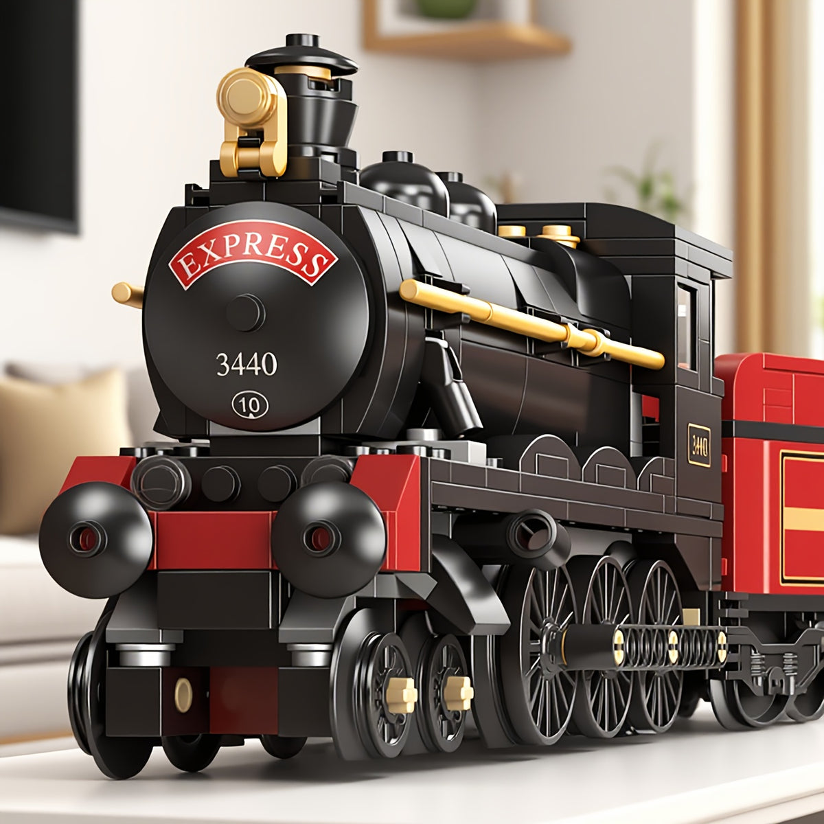1106pcs Steam Train Building Blocks Model & Red Carriage Set