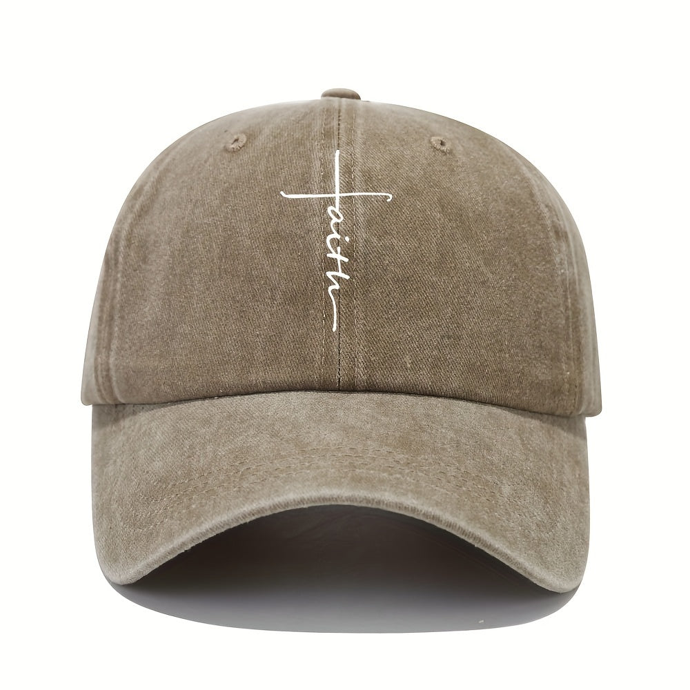 Vintage Distressed Baseball Cap With Faith Letter Sun Print