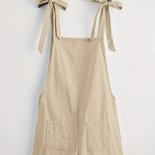 Knotted Wide Leg Romper Solid Sleeveless Pocket Front