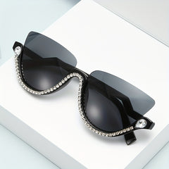 Y2K Cat Eye Semi Rimless Sunglasses with Rhinestones