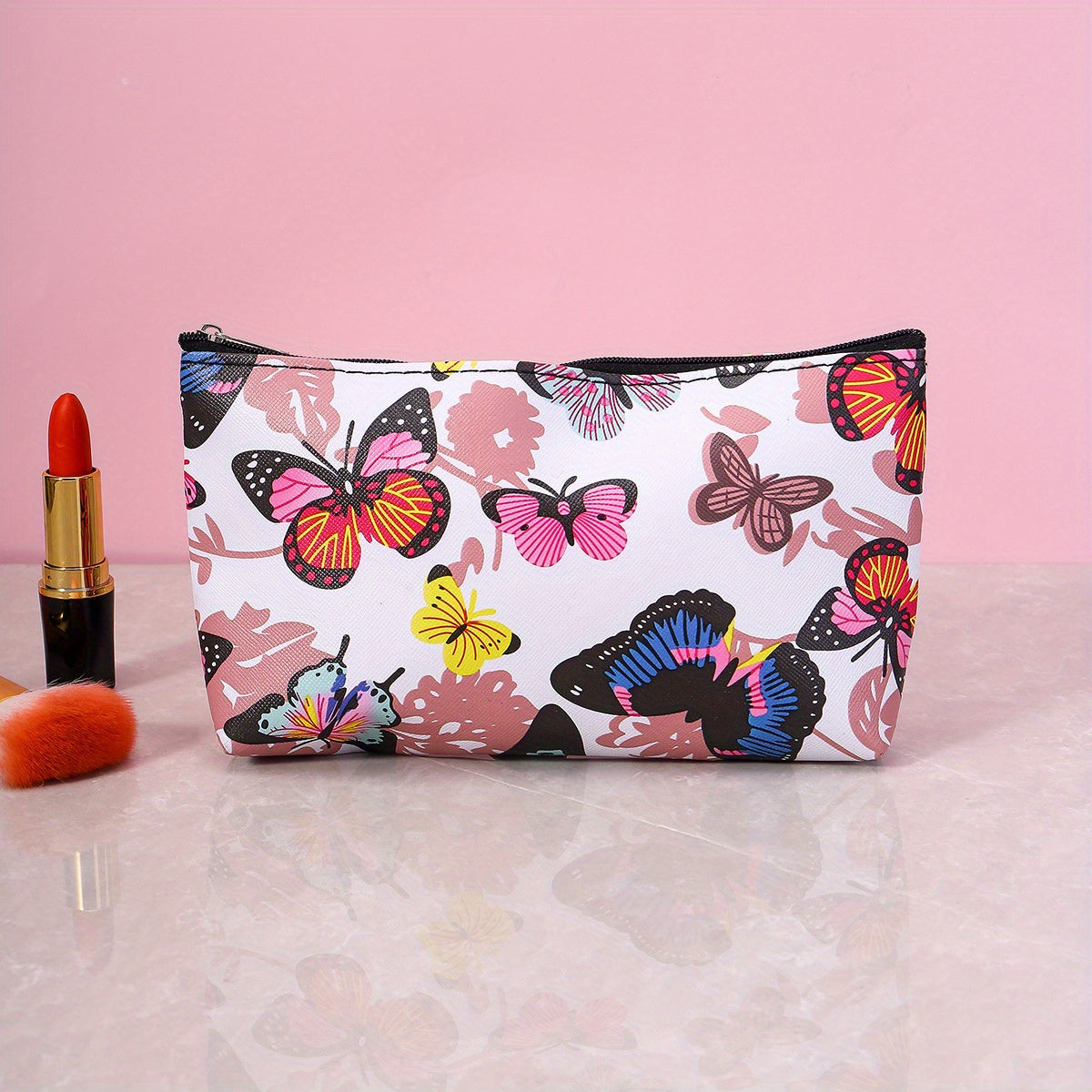 Flower Butterfly Print Cosmetic Bag Travel Storage Pouch
