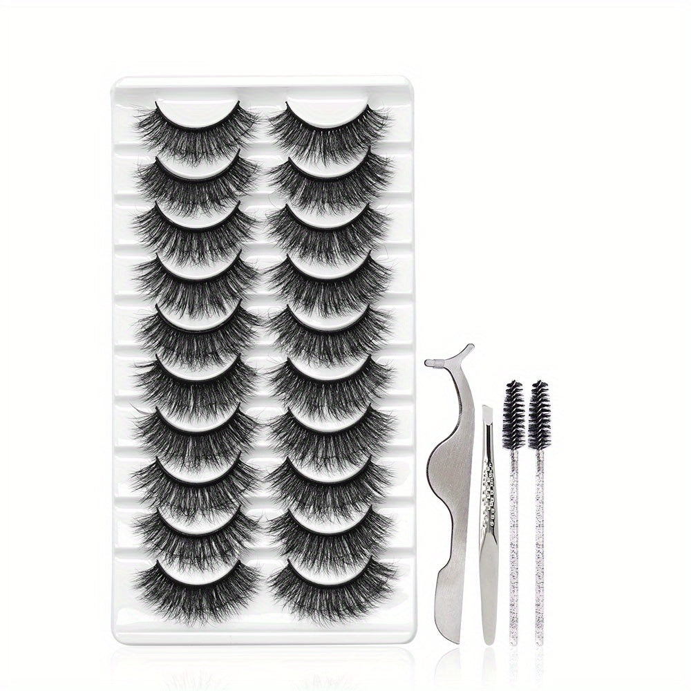 10 Pairs Fluffy Natural False Eyelashes Set with Tools