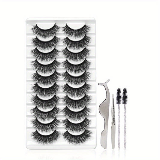 10 Pairs Fluffy Natural False Eyelashes Set with Tools