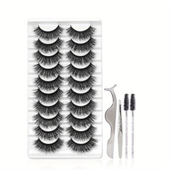 10 Pairs Fluffy Natural False Eyelashes Set with Tools