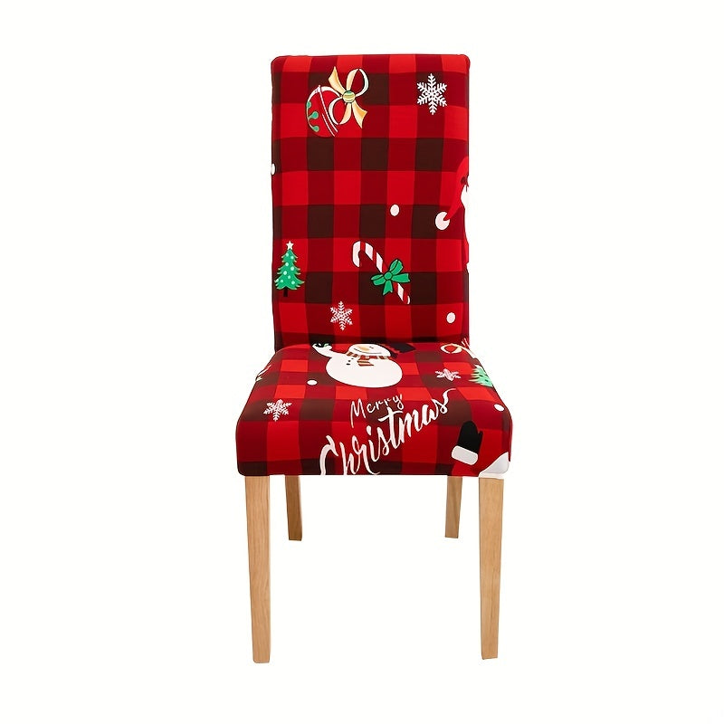 6pcs Fabric Christmas Chair Slipcovers Elastic Santa Elk Design