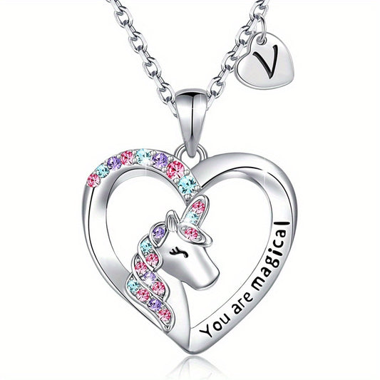 Heart Unicorn Pendant Necklace for Girls