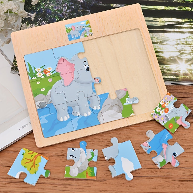 12pc Wooden Puzzle Board - Animals & Transportation Themes