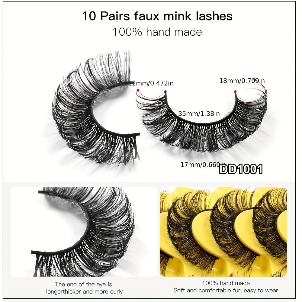 10 Pairs Fluffy False Eyelashes for Daily Party Wear
