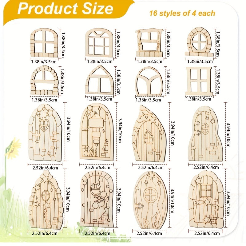 64pcs Wooden Fairy Doors DIY Craft Kit for Home Decor Weddings