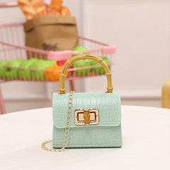 Girls Crossbody Princess Bamboo Handle Bag Crocodile Pattern Jelly Bag