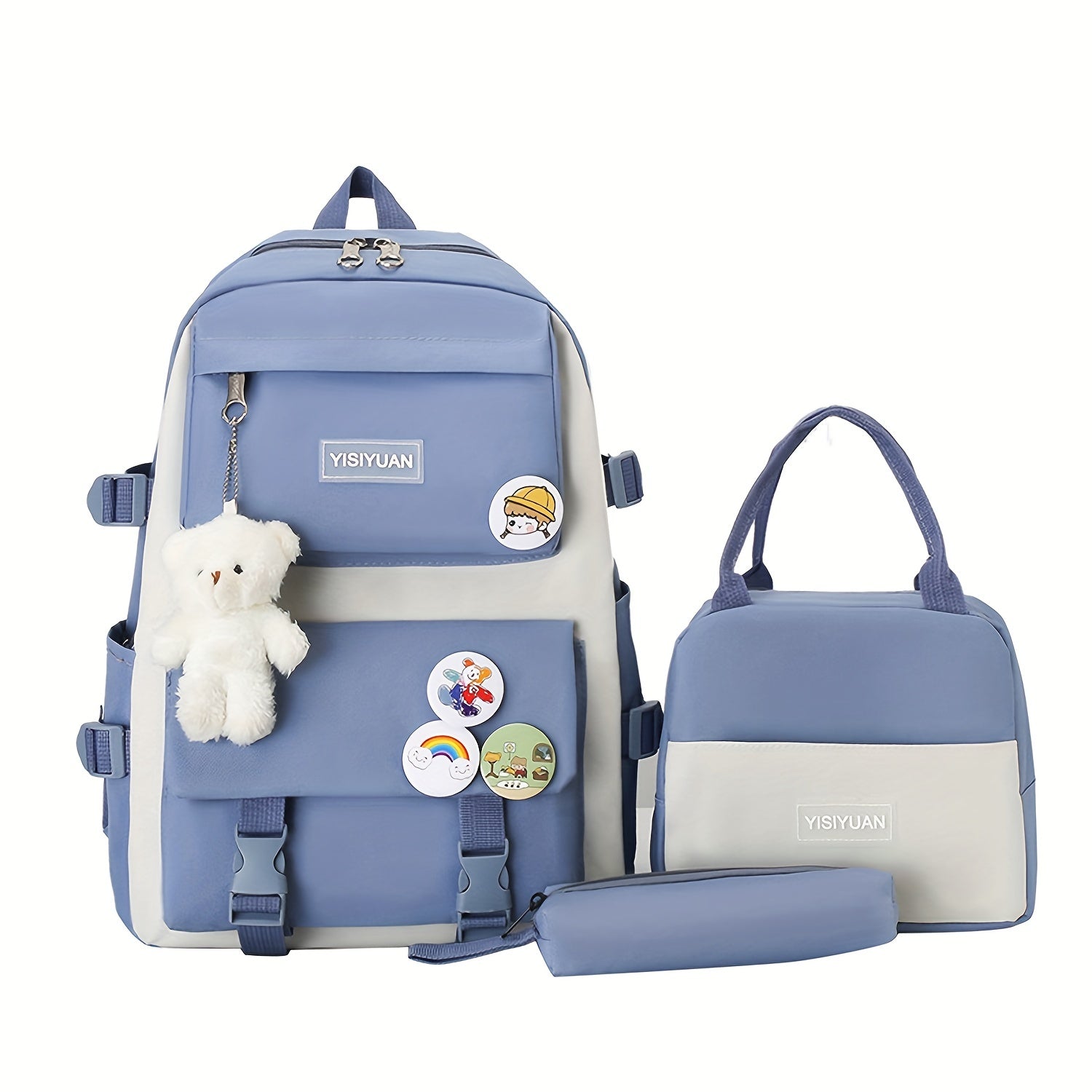3PCS Casual School Bag Set Ultralight Backpack Lunch Pencil Bag