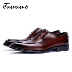 FARWARWO Leather Square Toe Oxford Shoes for Men
