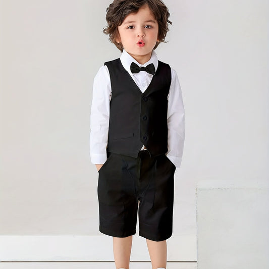 Baby Toddler Gentleman Suits Dress Shirt with Bow and Vest and Shorts