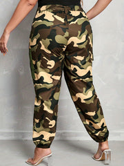 Plus Camo High Waist Belted Joggers