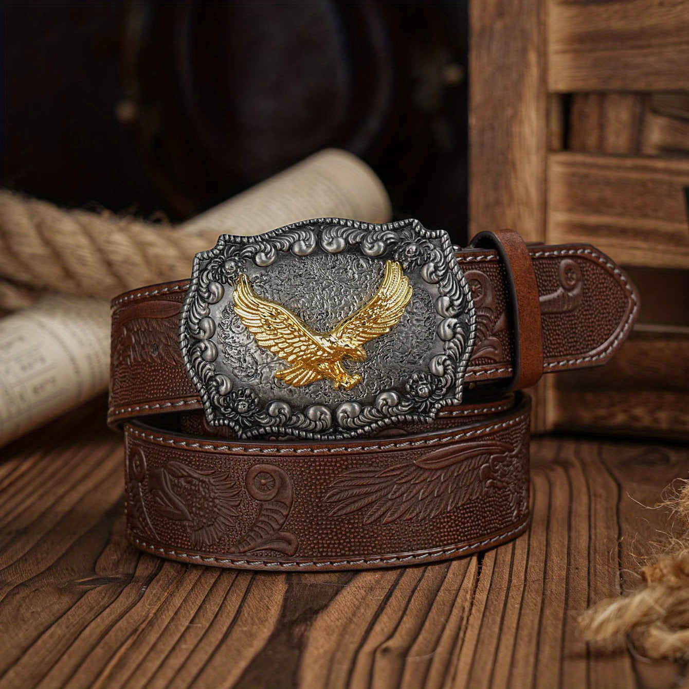 Vintage Pattern Buckle PU Leather Belt For Men