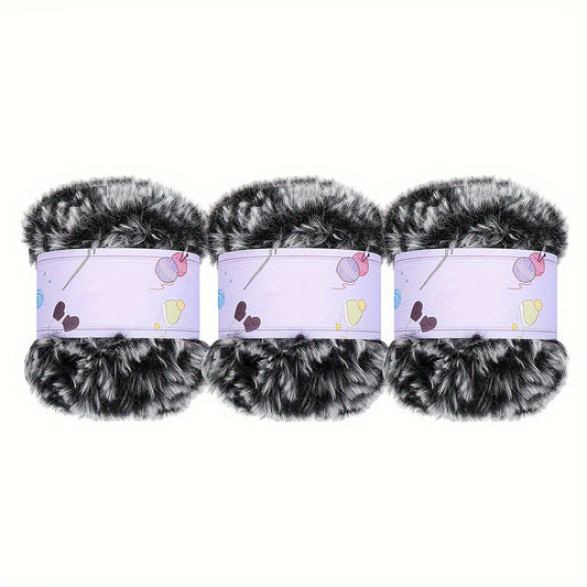 3pcs Faux Fur Yarn for Crochet & Knitting Soft Chunky