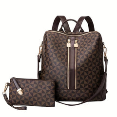2pcs Large Capacity Backpack Wristlet Purse Set Plaid School Backpack Travel Bag