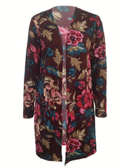 Floral Print Open Front Cardigan Long Sleeve Outerwear