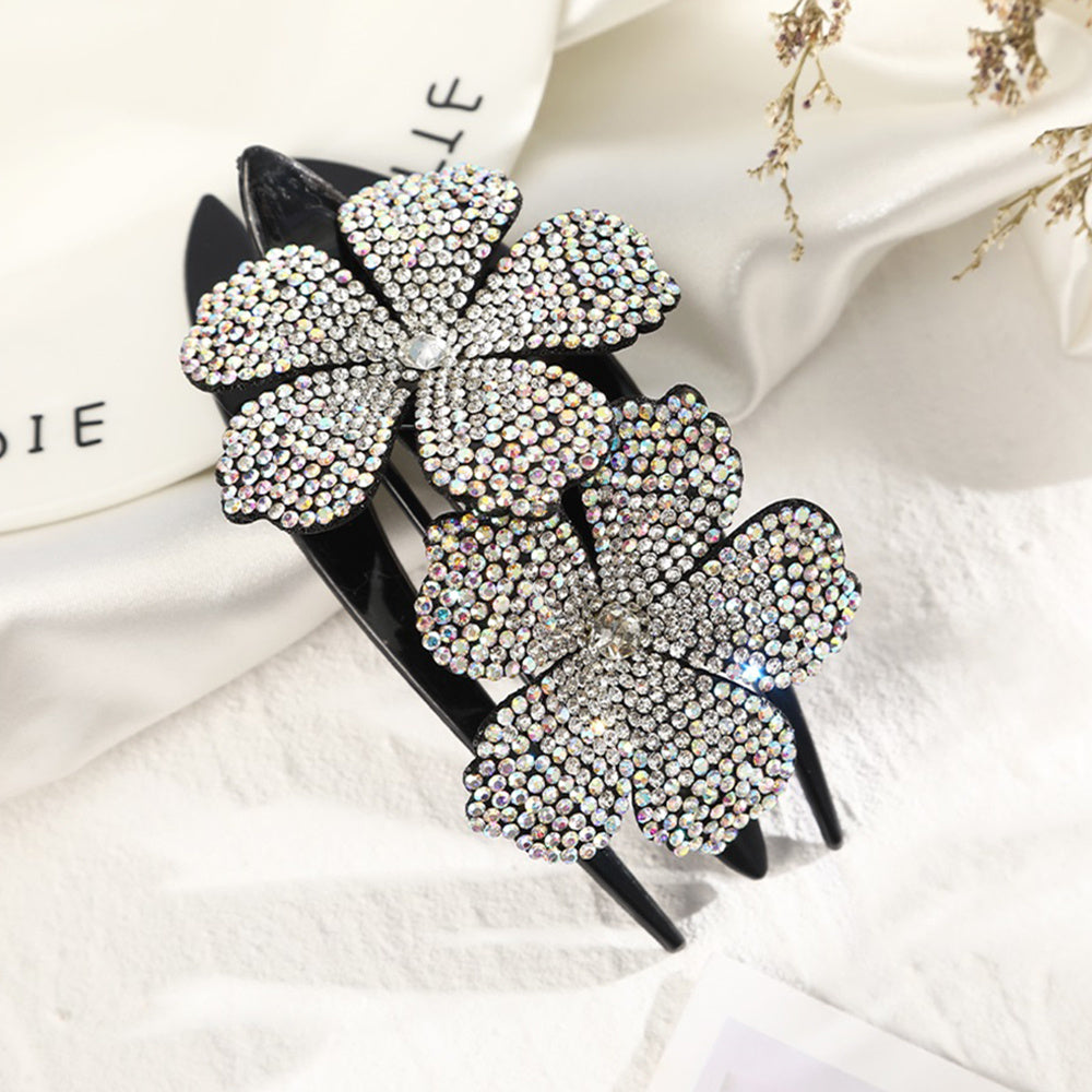 Flower Rhinestones Hair Clips Ponytail Clips Nonslip Women Hair Dovetail Clips