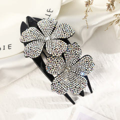 Flower Rhinestones Hair Clips Ponytail Clips Nonslip Women Hair Dovetail Clips