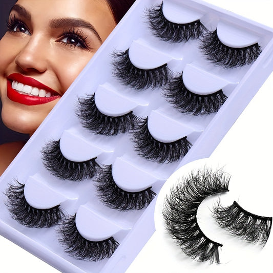 5 Pairs Natural Cross Layer Thick Faux Mink Hair Short Fluffy Eyelashes