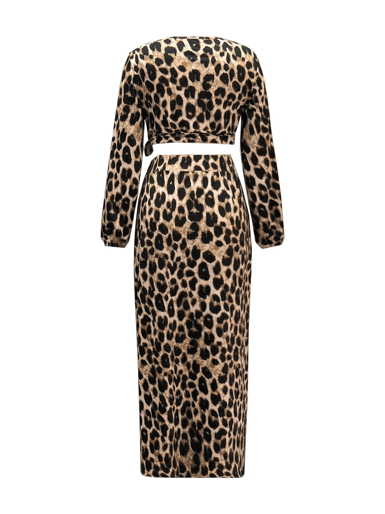 Leopard Print Two Piece Set Crop Top & Maxi Skirt Outfit