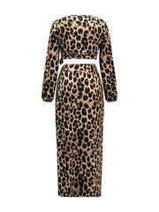 Leopard Print Two Piece Set Crop Top & Maxi Skirt Outfit