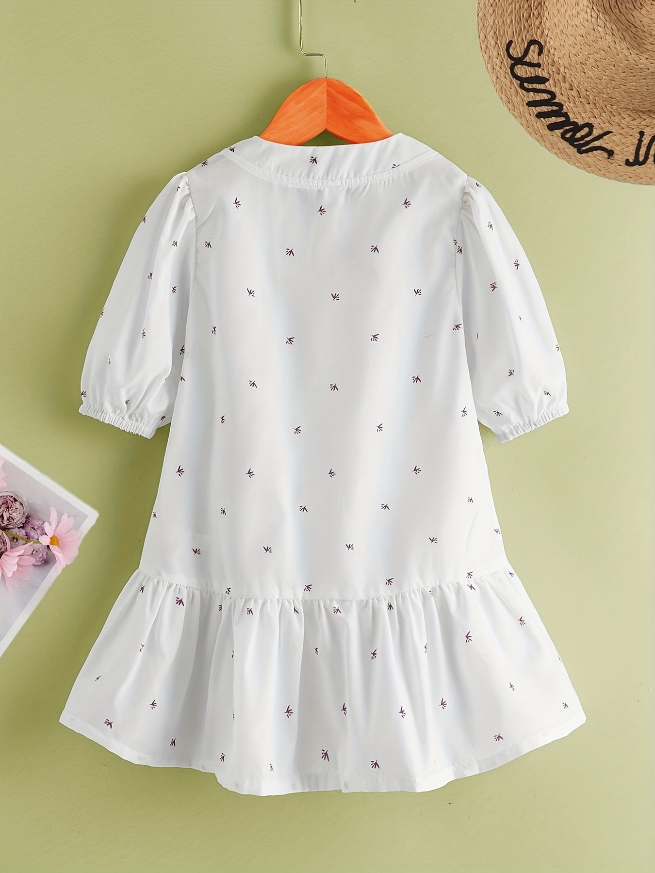 Girls Leaf Print Casual Dress for Autumn & Spring
