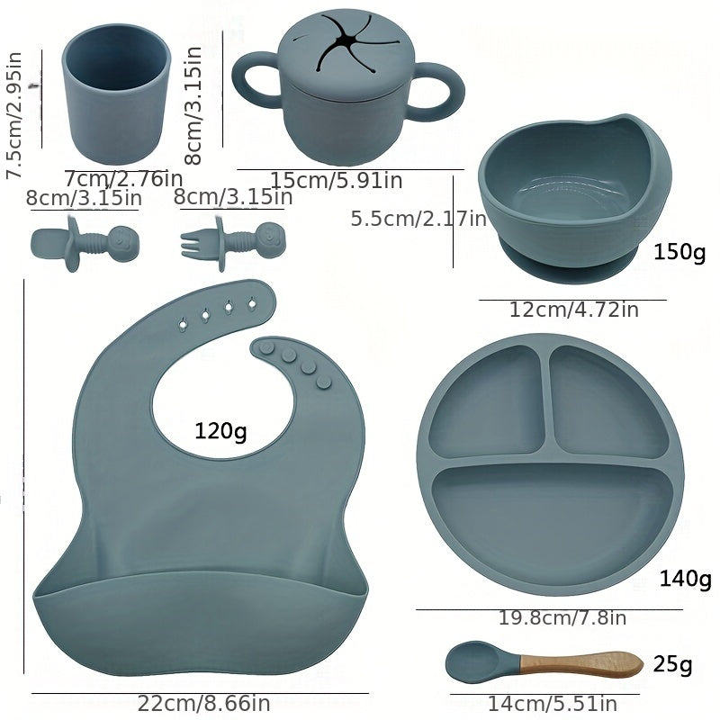 Infant Silicone Tableware Set 9 Pieces Training Spoon Fork Cup Plate