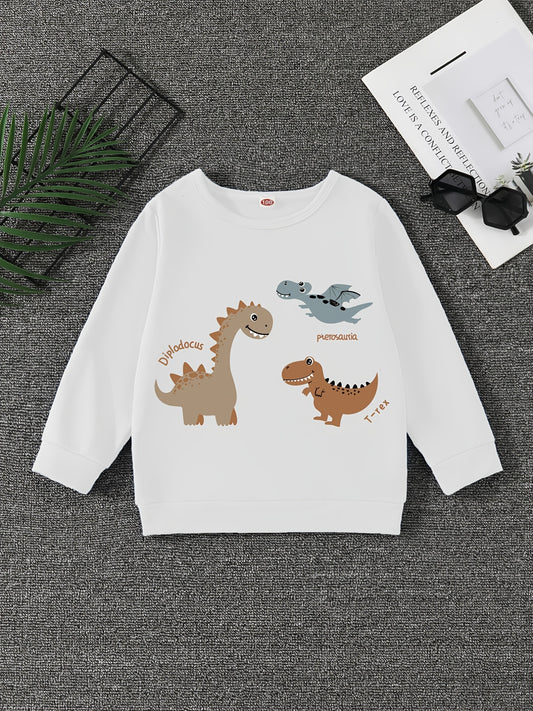 Dinosaur Print Boys Sweatshirt Long Sleeve Crew Neck Tops Kids Clothing