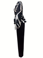 Graphic Print Long Sleeve Top & Straight Leg Pants Set