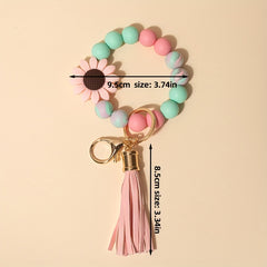 Sun Flower Silicone Bead Keychain Tassel Pendant