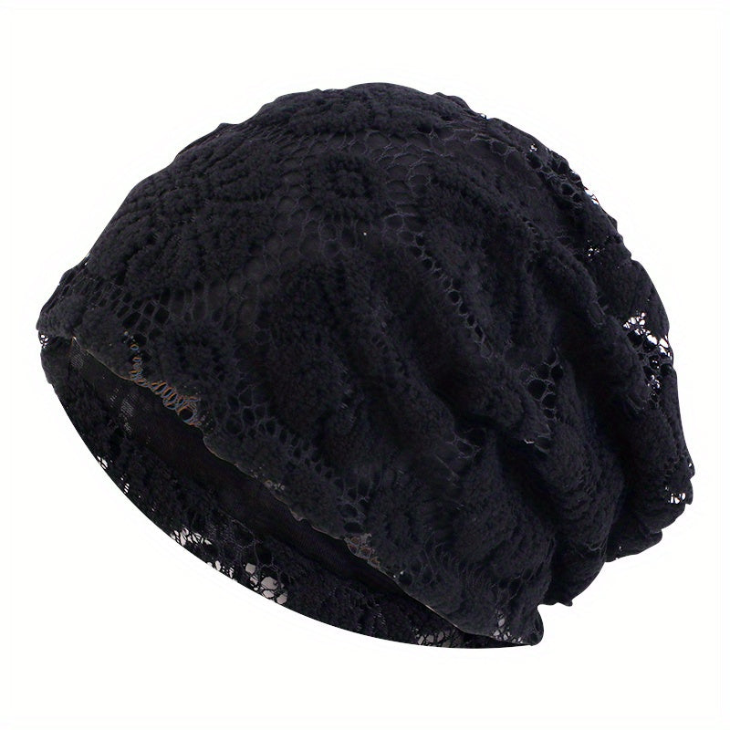 Double Layer Lace Beanies Turban Cap Solid Head Wrap Elastic Skull Cap