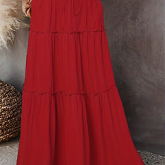  Smock Maxi Skirt Elastic Drawstring High Rise