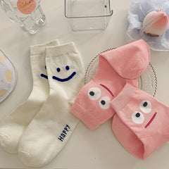 2 Pairs Cartoon Print Socks Comfy & Breathable Mid Tube Socks Women's Stockings