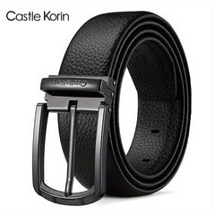 Men's Genuine Leather Belt with Alloy Pin Buckle