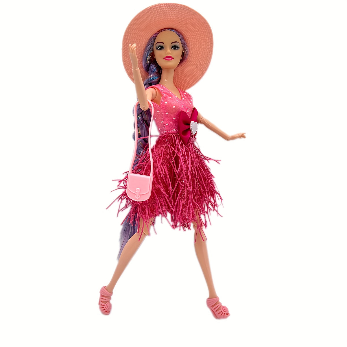 Posable Doll with Clothes, Bag, Hat - Playhouse Toy