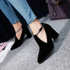Women's Block Heeled Pumps Pointed Toe Cut out High Heels