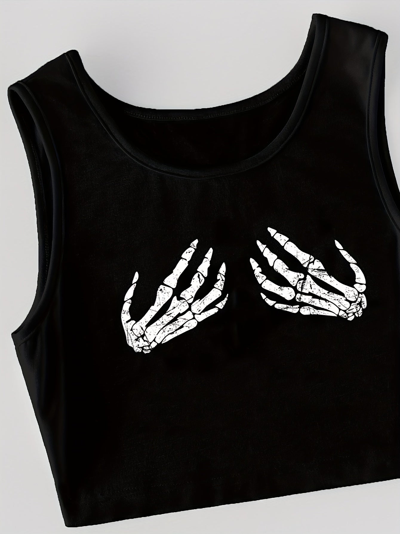 Skull Hands Print Tank Top Sexy Crew Neck Summer Sleeveless Top