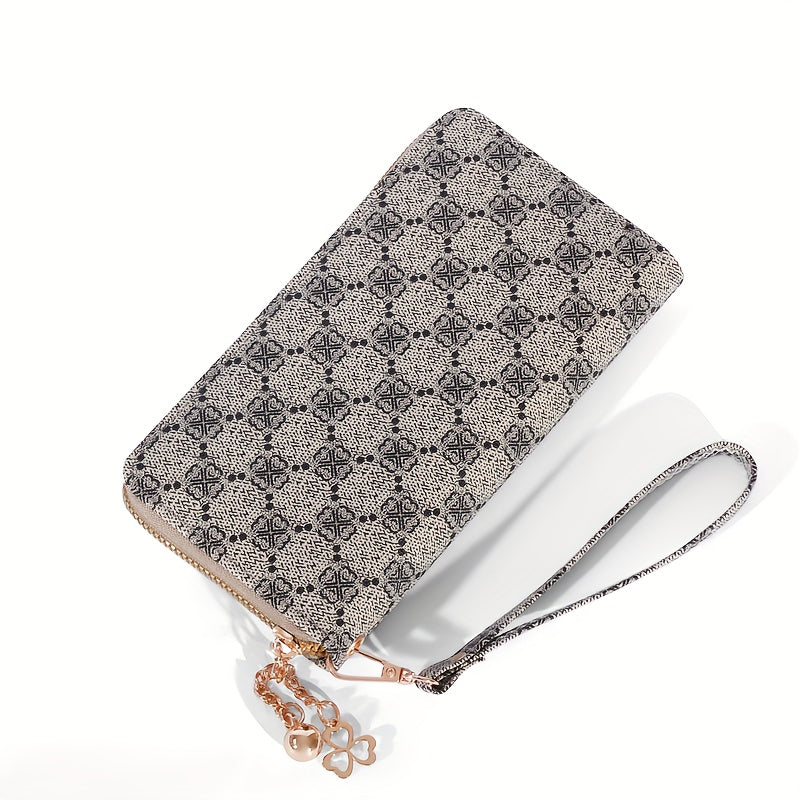 Heart Print Clutch Bag Faux Leather Long Wallet with Wristlet