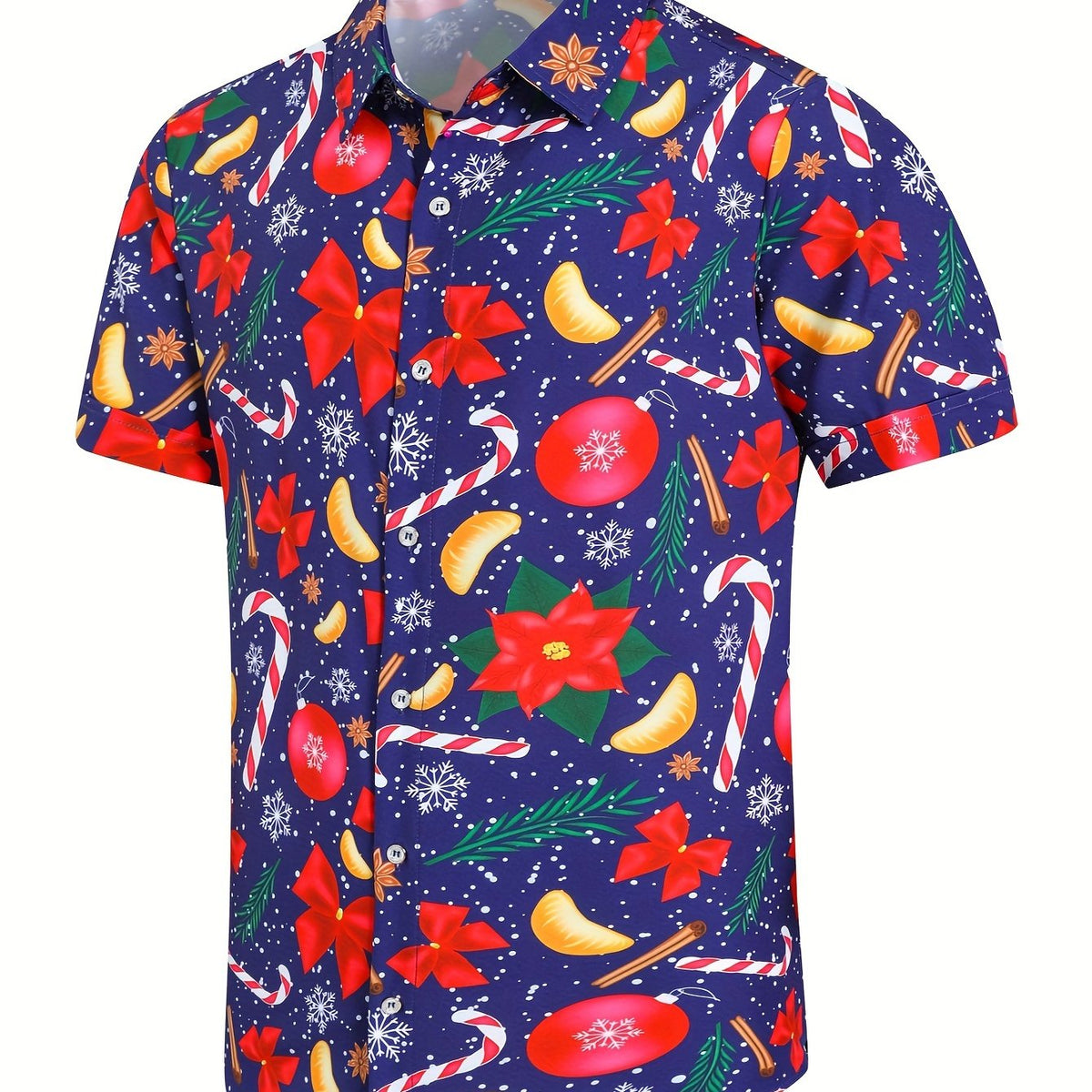 Men's Christmas Graphic Print Button Up Short Sleeve Shirt