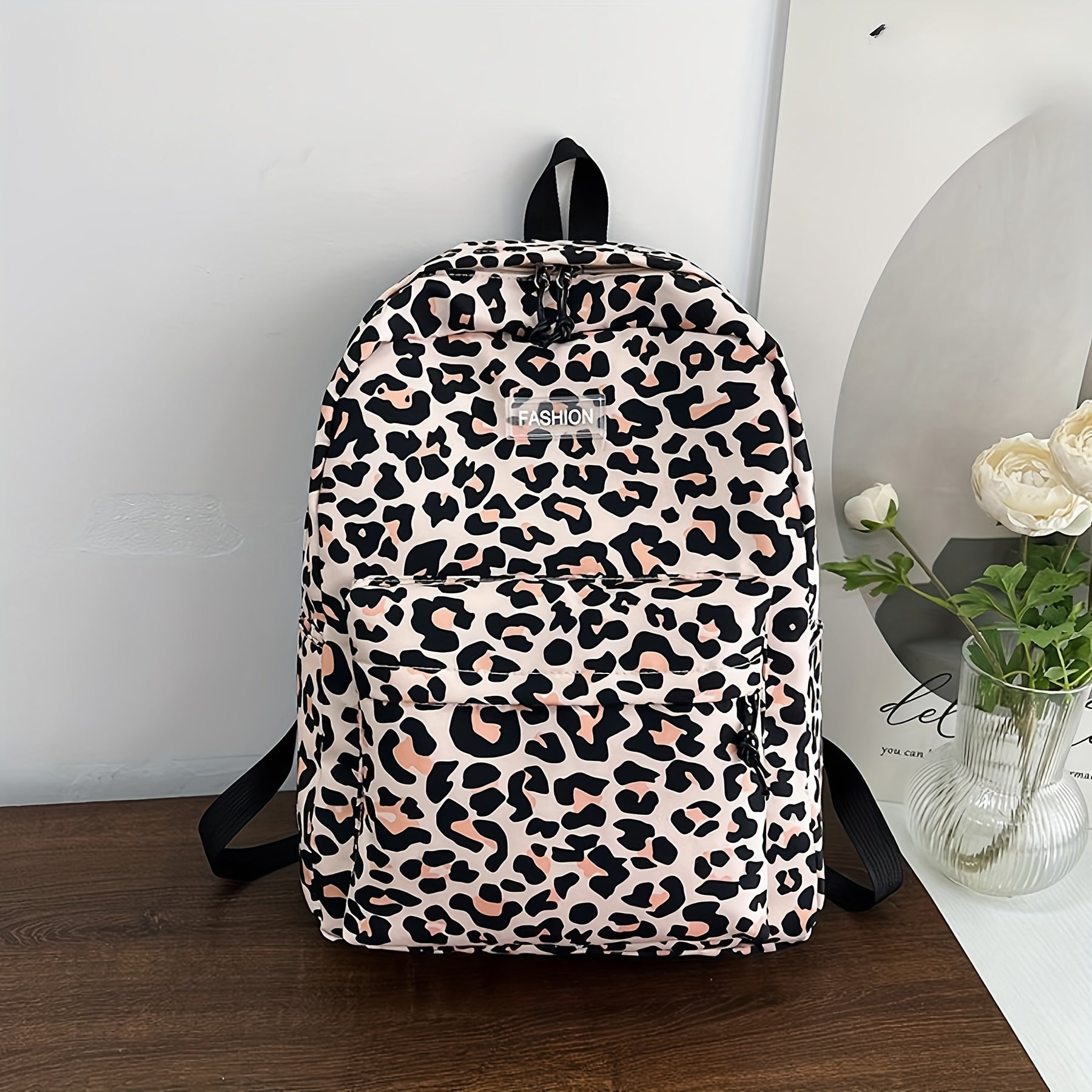 Leopard Print Backpack Oxford Cloth Laptop Rucksack Preppy Style