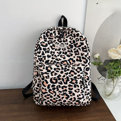 Leopard Print Backpack Oxford Cloth Laptop Rucksack Preppy Style