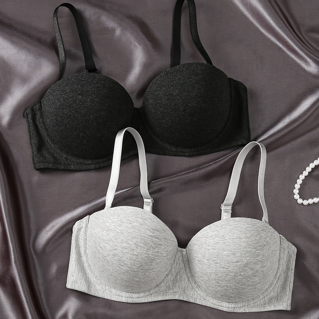 2pcs Solid Push Up Bras Women's Lingerie & Underwear