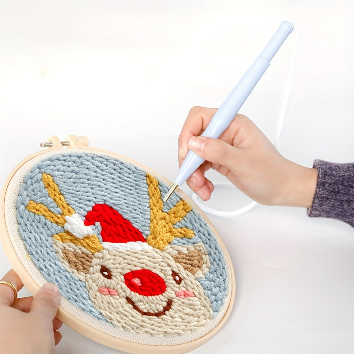 Christmas Elk Punch Needle Starter Kit DIY Gift Yarn Rug Punch Needle
