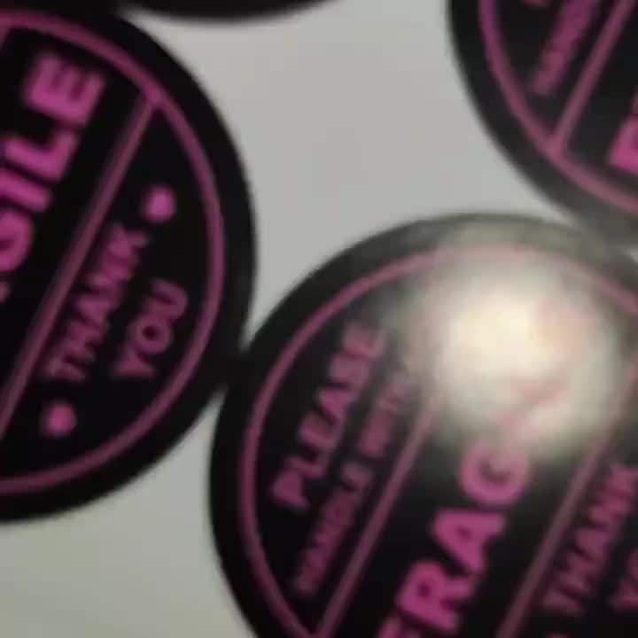 2" Pink Fragile Handle Heart Label Stickers 60pcs Adhesive
