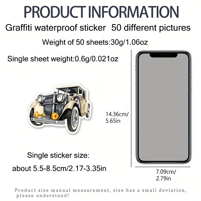 50pcs Vintage Retro Car Stickers for Notebooks Skateboards Cars & More