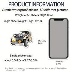 50pcs Vintage Retro Car Stickers for Notebooks Skateboards Cars & More