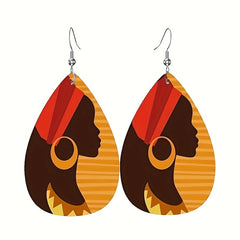 African Girl Silhouette Leather Earrings Boys Red Hat