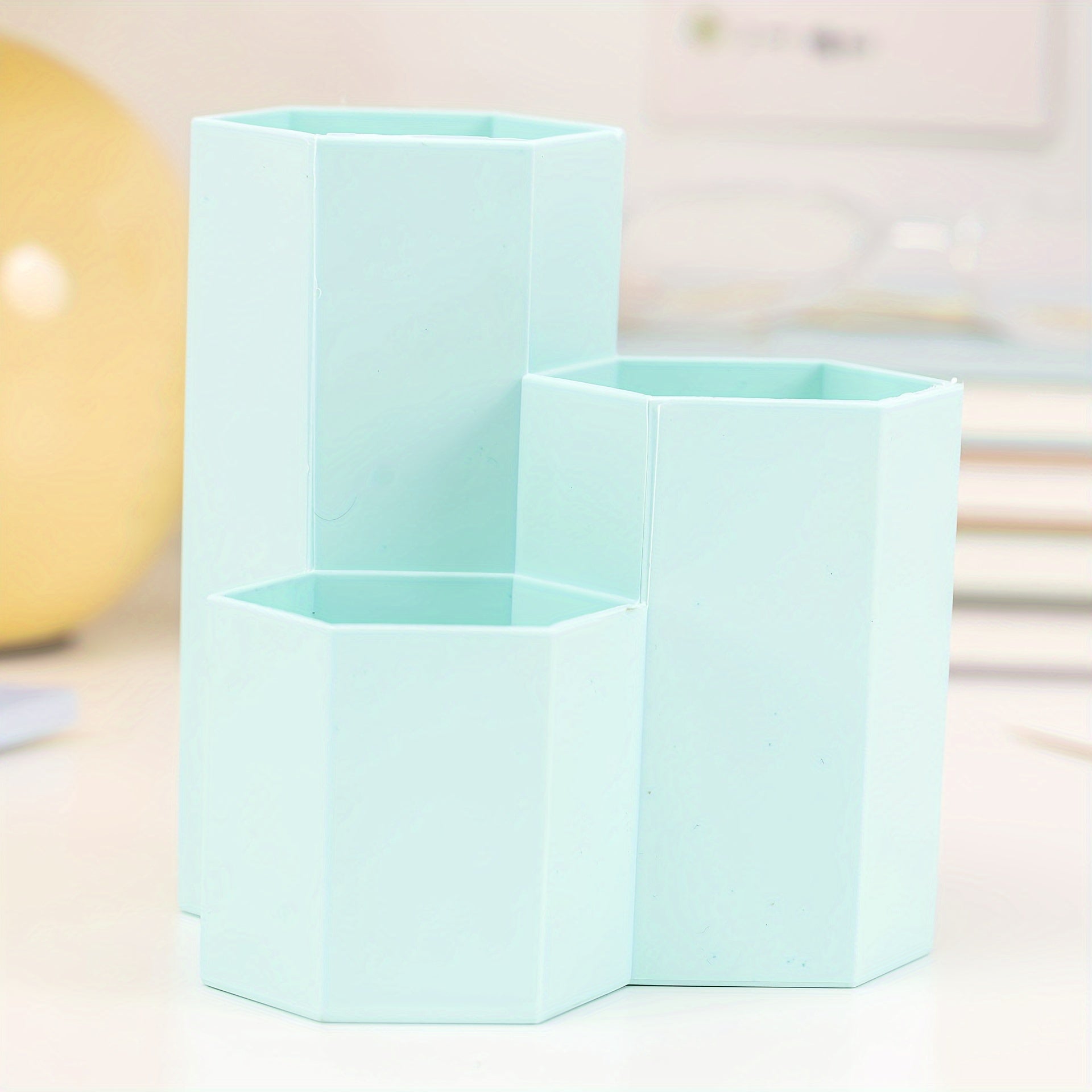Functional Hexagonal Desktop Organizer with Three Compartments